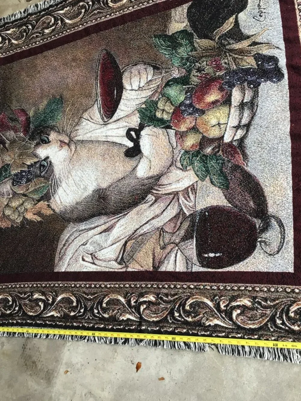 Weavers Pure Country Cat Wine Woven Blanket  approx 48 x 70 Fringed Edges